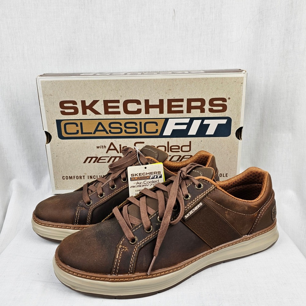 Skechers Moreno Winsor Classic Fit Men's Dark Brown Leather Air-Cooled Shoes 9.5